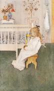 Carl Larsson Lisbeth in her night Dress with a yellow tulip France oil painting artist